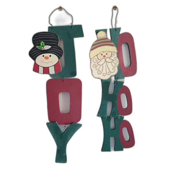 Vintage Wooden "Joy" and "Ho Ho Ho" Christmas Holiday Wall Hangings Hand Crafted - Picture 1 of 9